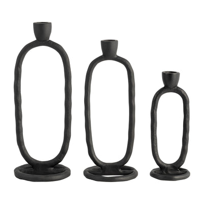 METAL, 11 OPEN OVAL TAPER CANDLEHOLDER, BLACK