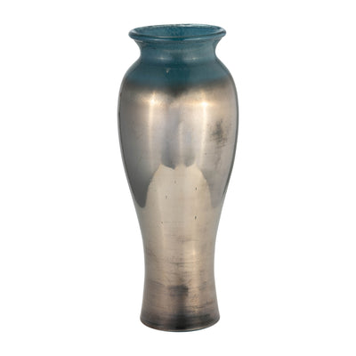 GLASS, 16H OLPE VASE, TEAL