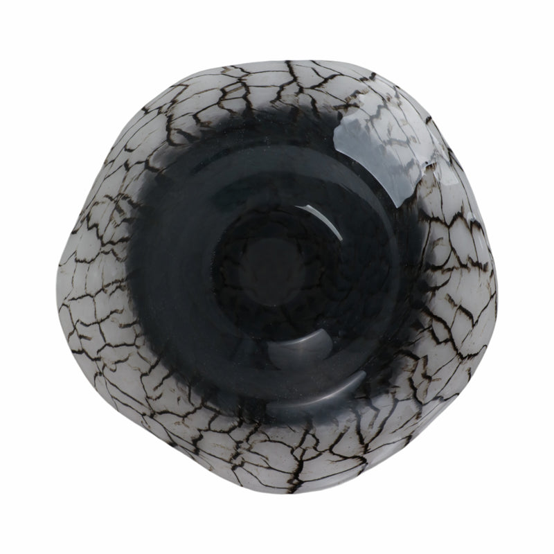 12x12 Abstract Glass Bowl With Veining, White/bla