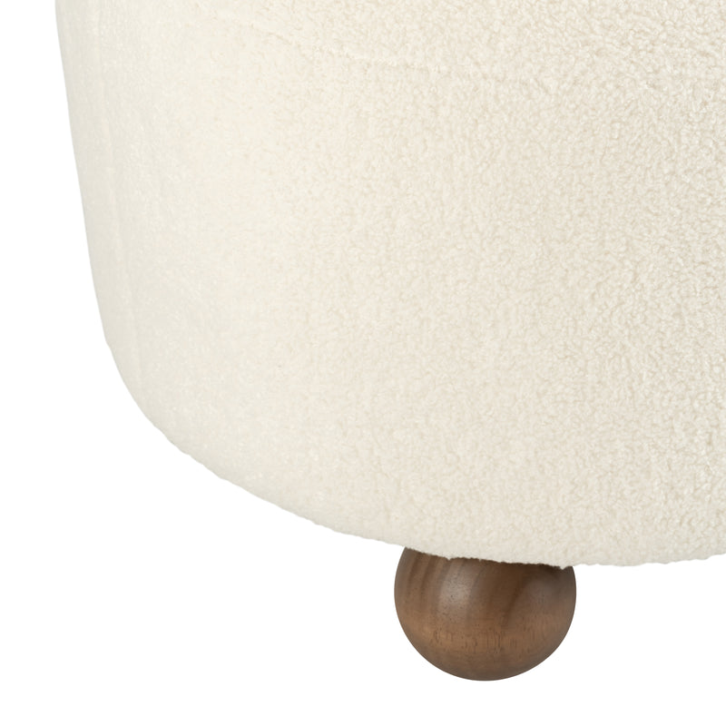 Round Ottoman W/ Ball Feet, Beige