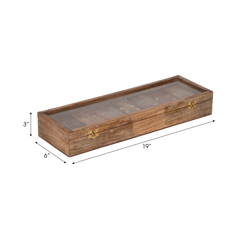 WOOD, 19X6 DOMINOES BOX, BROWN