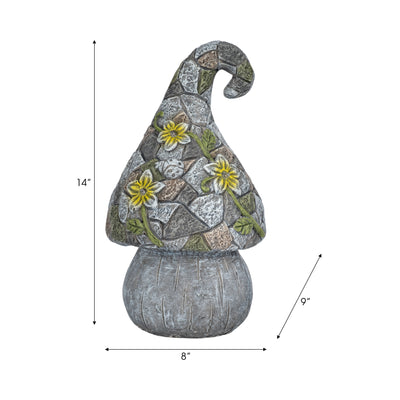 14 Mushroom Statue With Solar Flowers, Grey Multi