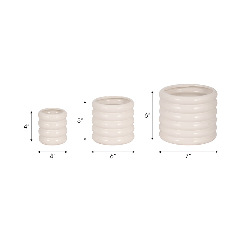 S/3 4/6/7 Stacked Rings Planters, White