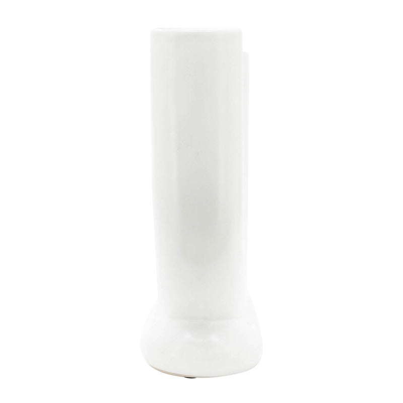 CER, 8H U-SHAPED VASE W/ BASE, WHITE