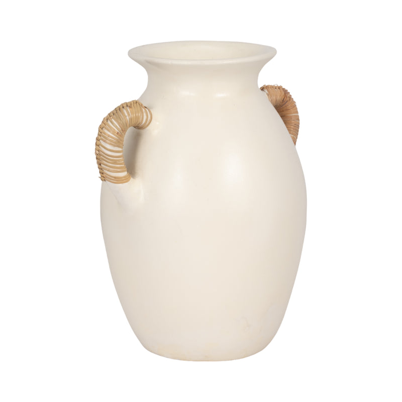 Terracotta, 12h Eared Vase, White