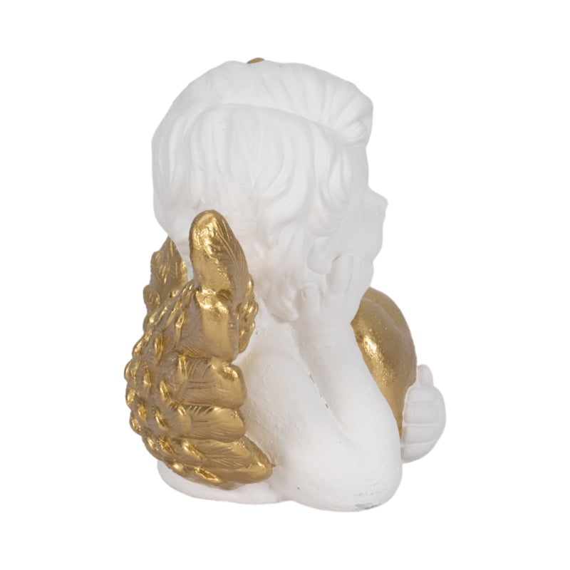 15 Garden Cherub With Heart, White/gold