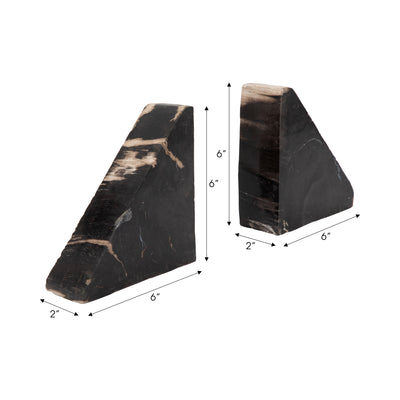 S/2 6 Triangular Petrified Wood Bookends, Natural