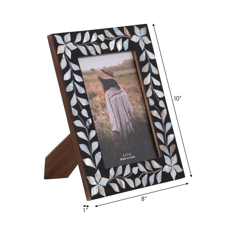 5x7 Mother Of Pearl Inlay Vine Photo Frame, Black