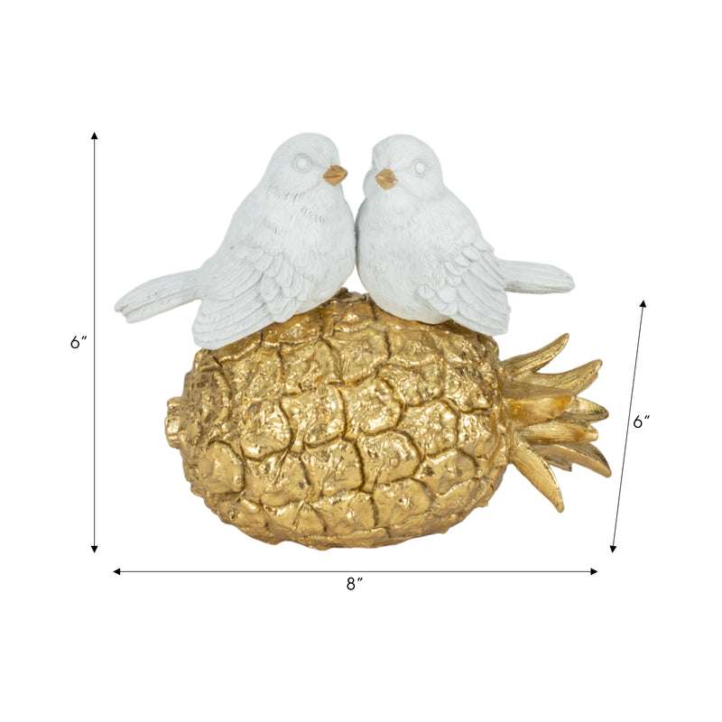 8 Kissing Birds On Pineapple, White/gold