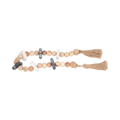 WOOD, 36 SMALL BEAD GARLAND W/ MARBLE HEARTS, MUL