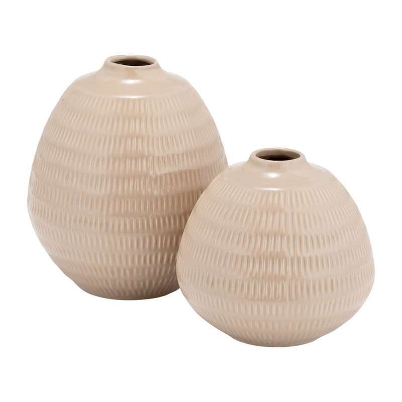 CER,6,STRIPE OVAL VASE,IRISH CREAM