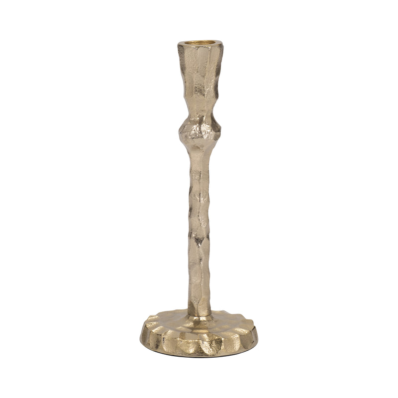 METAL, 9 HAMMERED TAPER CANDLEHOLDER, GOLD