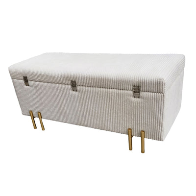 44 Pleated Bench W/ Legs, Cream