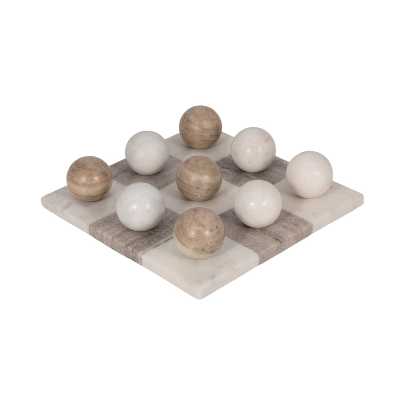 9 Marble Tic-tac-toe, White/beige