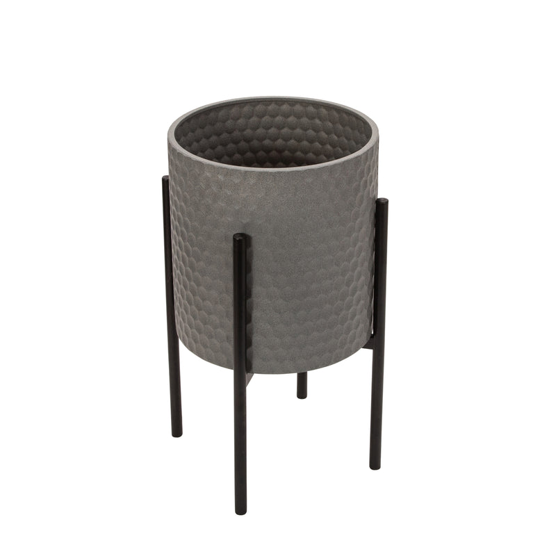 S/2 HONEYCOMB PLANTER ON METALSTAND, GRAY/BLK