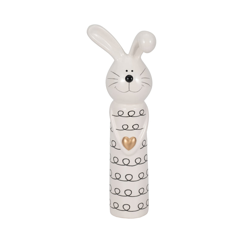 12 Squiggly Bunny With Gold Heart, White/black