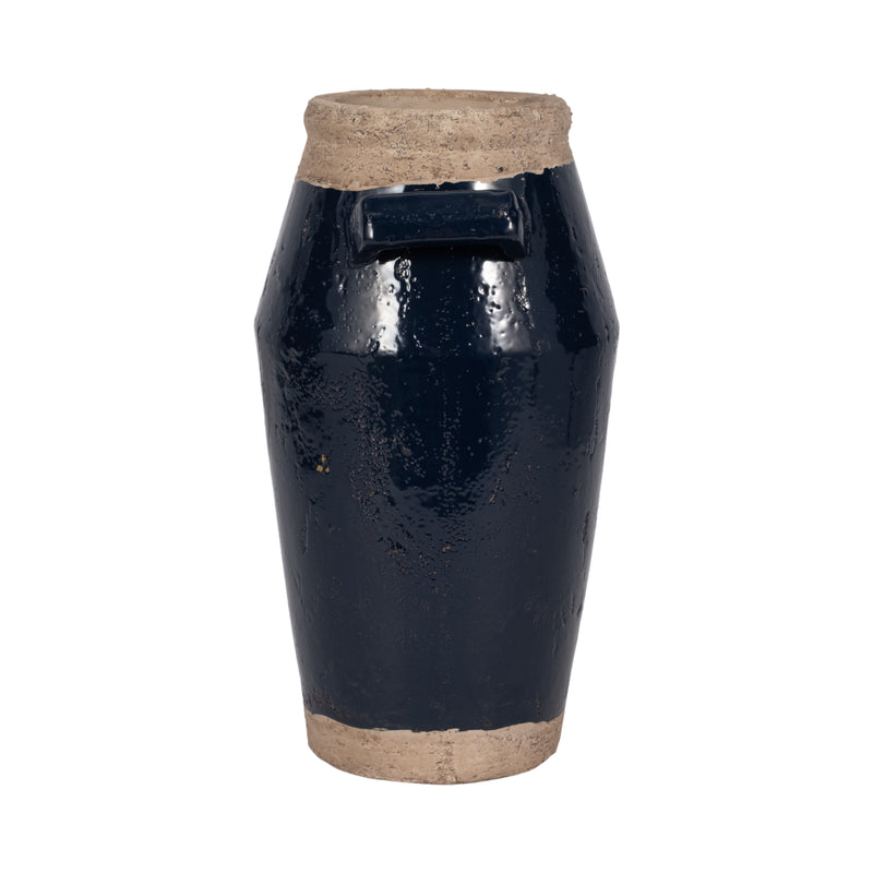 14 Squared Handle Terracotta Vase, Navy/tan