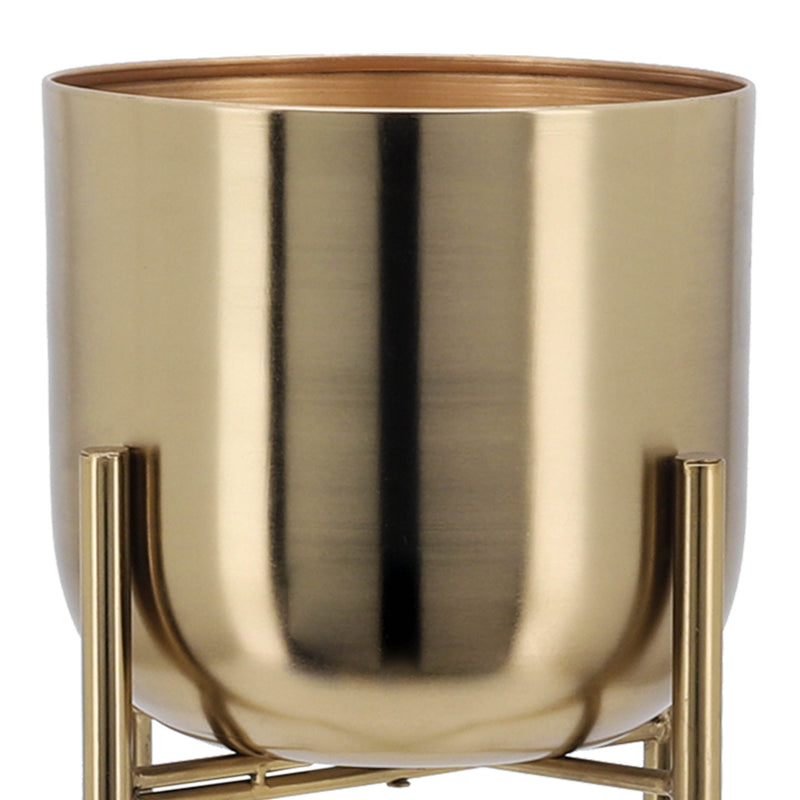 S/3 METAL PLANTERS ON STAND 40/30/20H, GOLD