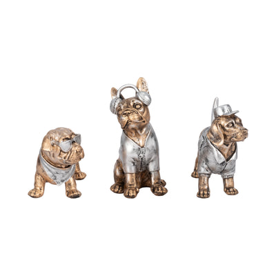 S/3 10 Cool Dogs Decor, Gold