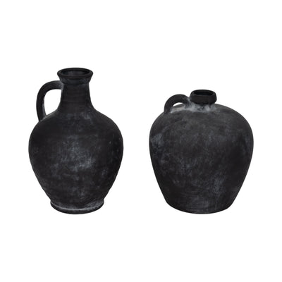 10 Weathered Terracotta Jug With Handle, Black