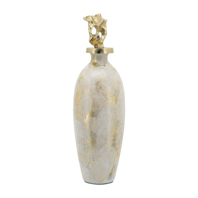 GLASS, 23H METAL VASE TRIBAL TOPPER,  WHITE/GOLD