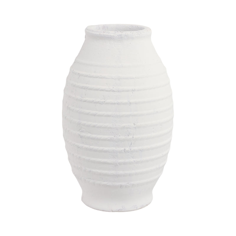 16 Rope Ribbed Terracotta Vase, White