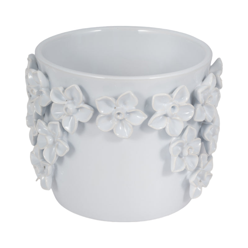 7 Floral Applique Planter, White