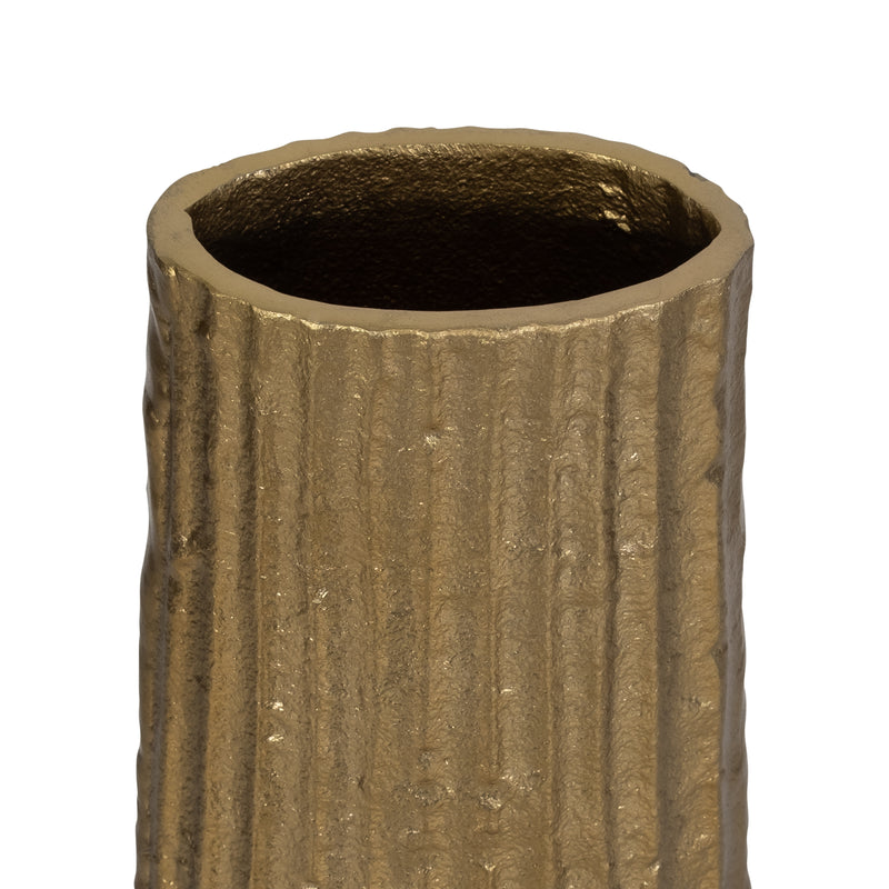 METAL, 58 RIBBED FLOOR VASE, GOLD