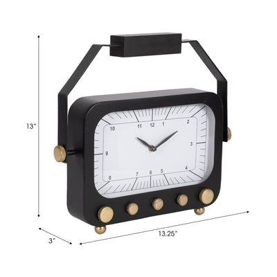 14 Footed Clock With Handle, Black/gold