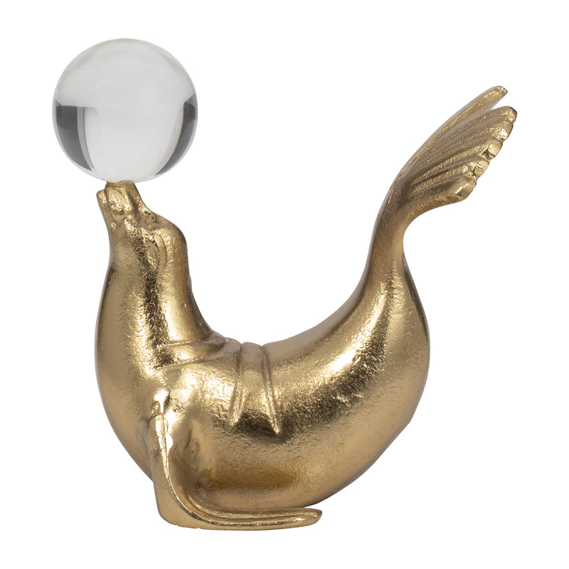 Metal, 7 Sea Lion W/ Acrylic Ball, Gold