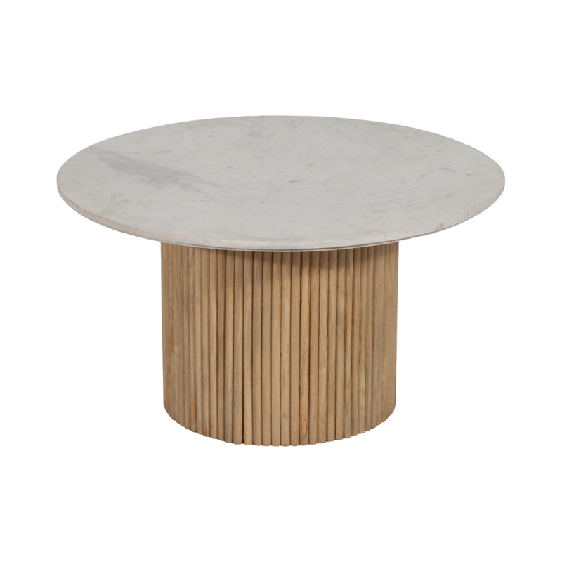 Wood/Marble, 34D Reeded, Coffee Table, Nat/Wh Kd