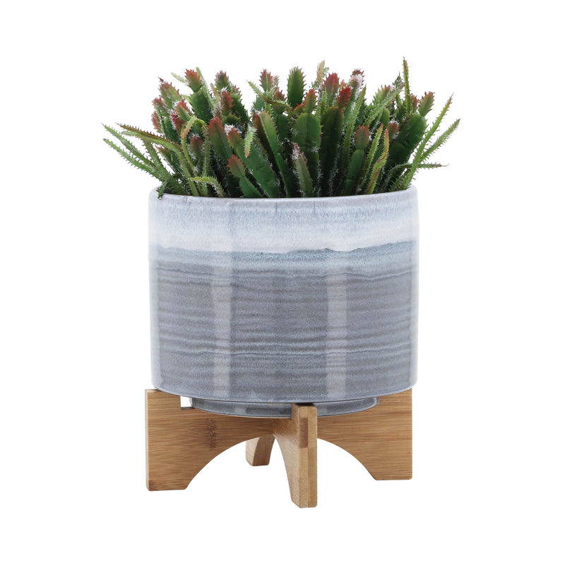 CERAMIC 8 PLANTER ON STAND, BLUE FADE