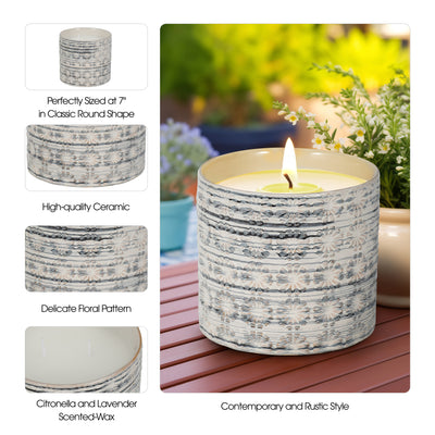 7 25oz Flower Citro Candle, White/grey