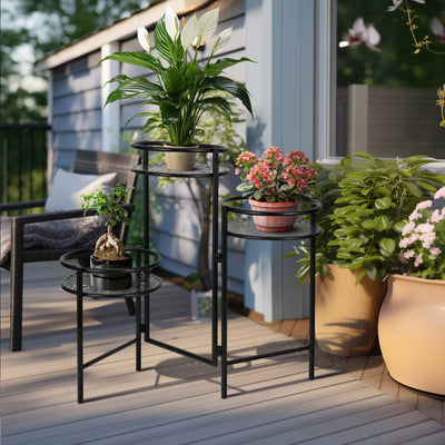 Metal, 22 Folding 3-tier Plant Stand, Black