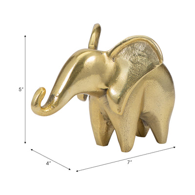 Metal, 7 Trunk Up Elephant, Gold