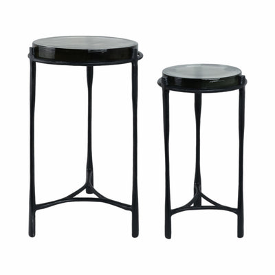 S/2 26 Adonia Gunmetal Recycled Glass Accent Tabl