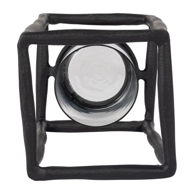 METAL, 12 OPEN SQUARE HURRICANE HOLDER, BLACK