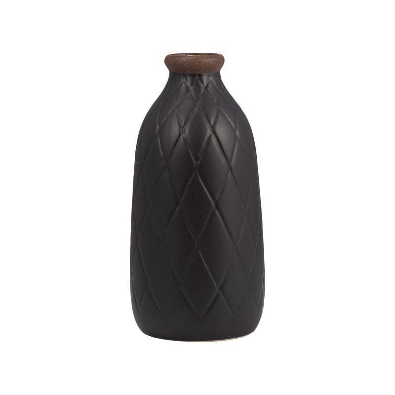 CER, 9 PLAID TEXTURED VASE, BLACK