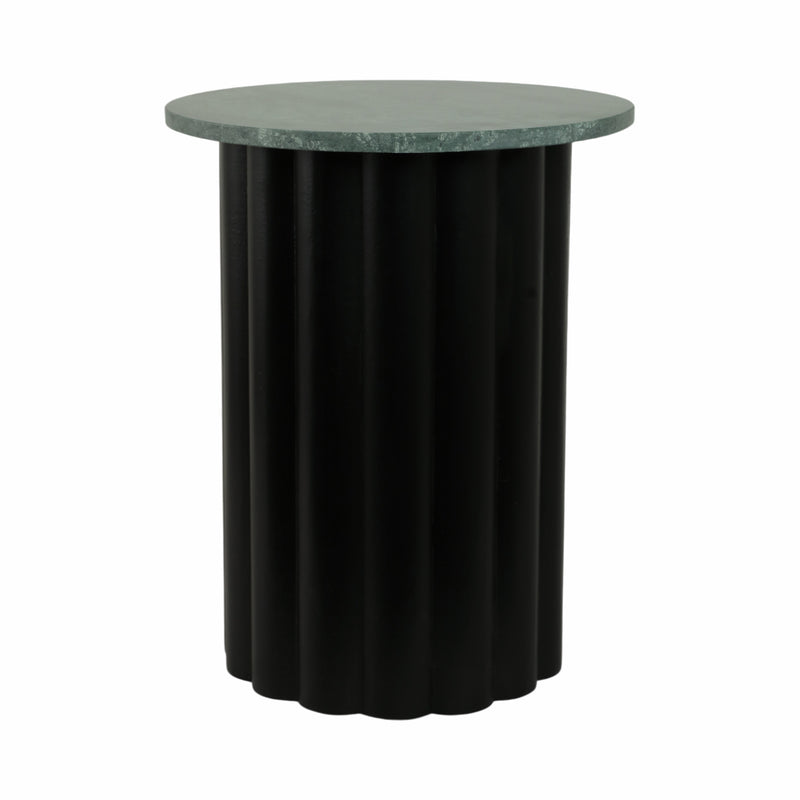 20 Large Ribbed Accent Table Marble Top, Blk/grn