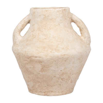 PAPER MACHE, 14 VASE WITH HANDLES, WHITE