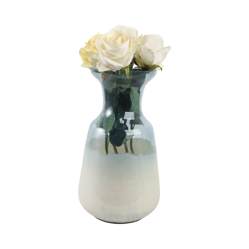 14x8 Frosted Glass Vase, Blue/white