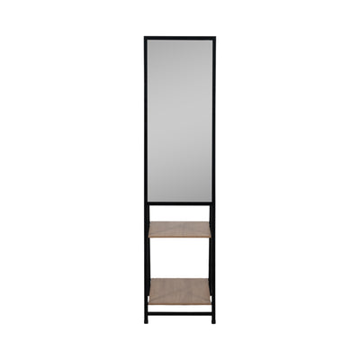 63 Standing Mirror W/ Wood Shelves, Black/natural