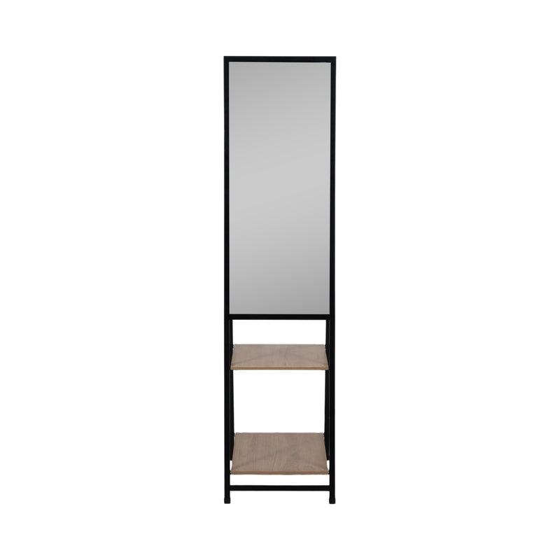 63 Standing Mirror W/ Wood Shelves, Black/natural