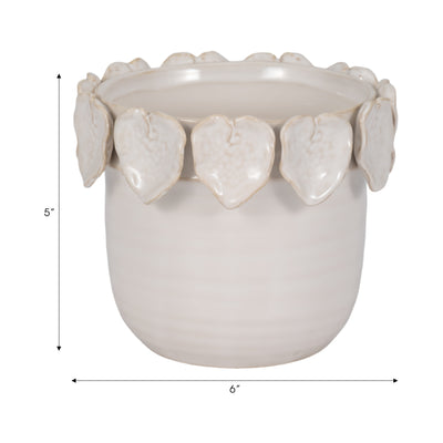 6 Leaf Applique Planter, Cream