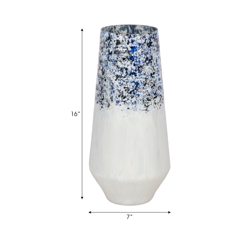 16 Tapered Bottom Vase Arctic Finish, White/blue