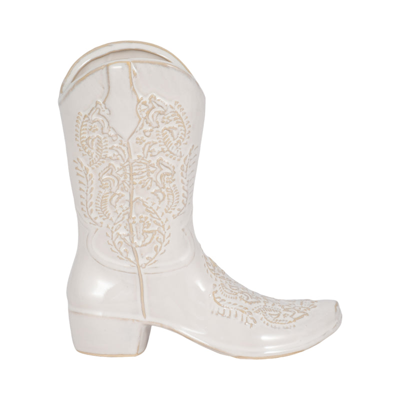 8 Cowboy Boot Vase, White