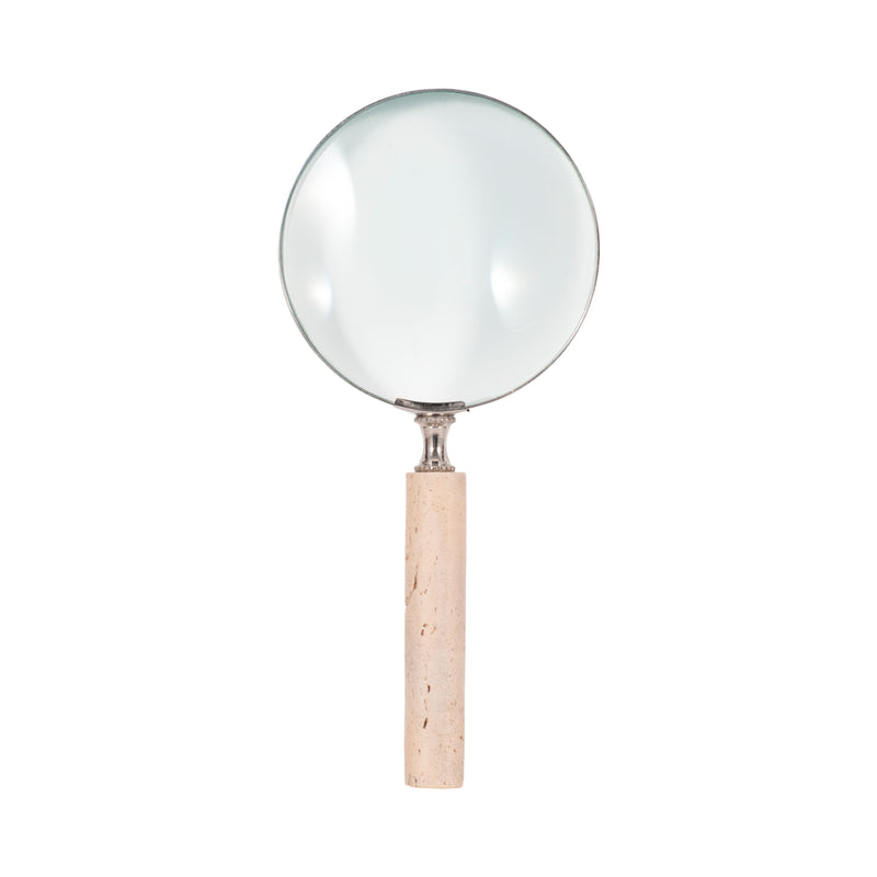 4 Travertine Handle Magnifying Glass, Tan