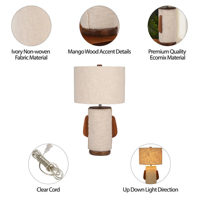 24 Ecomix Fabric Lamp With Wood, Ivory