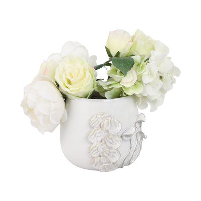 Cer, 6 Mushroom Applique Planter, Ivory