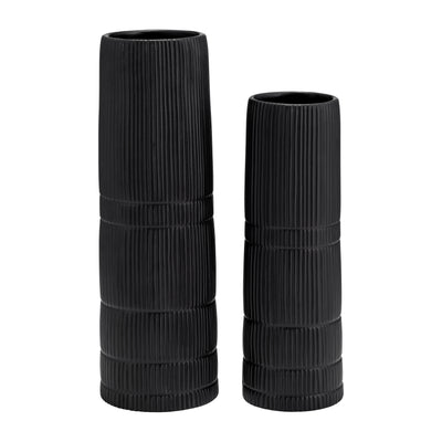 CER, 15H LINED CYLINDER VASE, MATTE BLACK